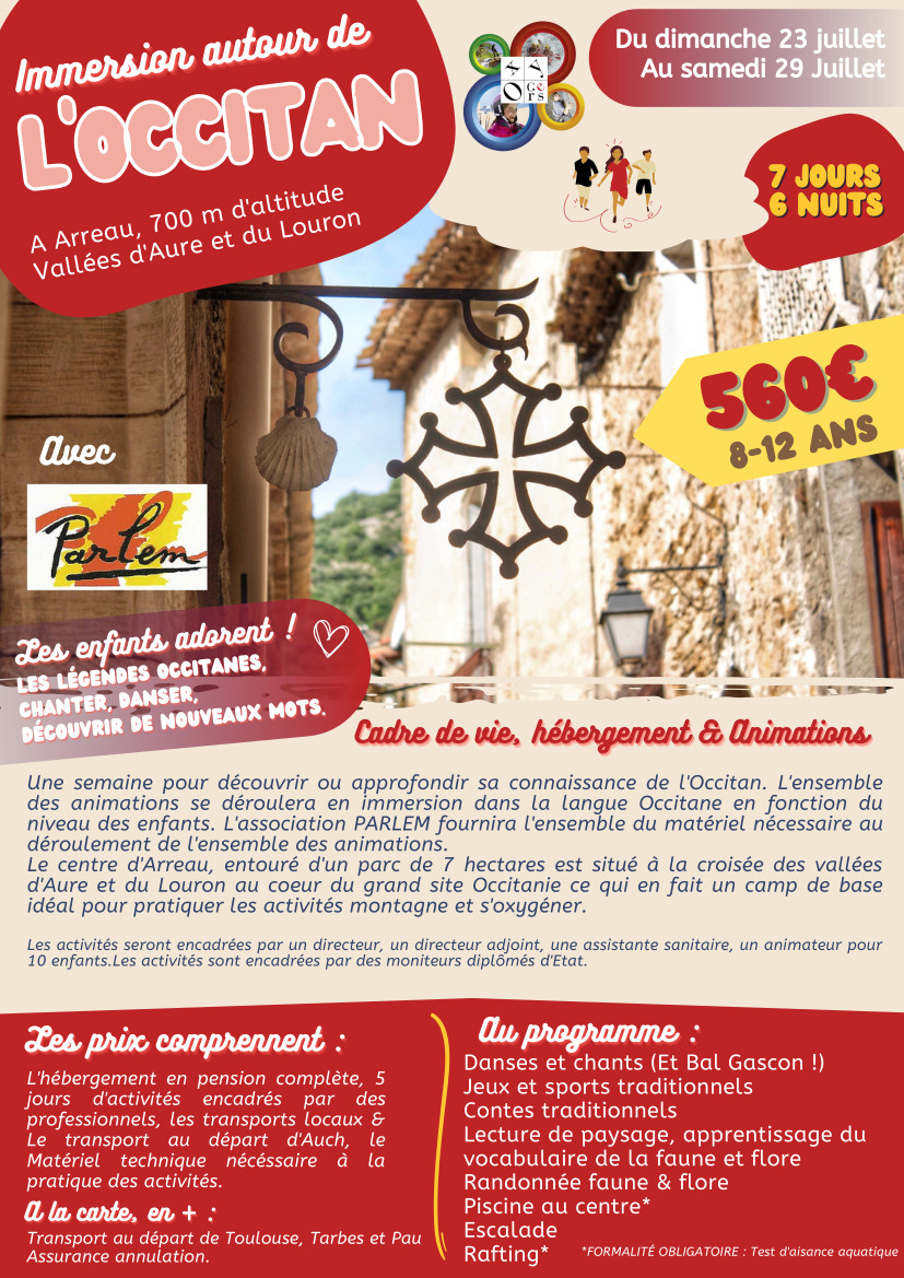 Séjour « Immersion autour de l’occitan » au centre de vacances d’Arreau du 23 au 29 juillet